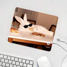 Cool White Rabbit Fashion Glasses Square Mouse Pad, Humorous Casual Pet Expression Pattern Design, Eye-Catching Desktop Decoration Protective Pad, Rubber Non-Slip Edge-Locked Office Mat, Small Size Suitable For Laptop, Desktop Computer Gaming, Office, Daily Use - Mouse Pad - View 5