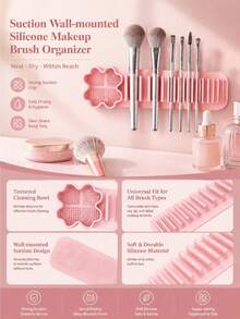 1pc Multifunctional Wall-Mounted Makeup Brush Holder, Makeup Brush Storage Rack, Silicone Makeup Brush Drying Rack - Multicolor - View 4