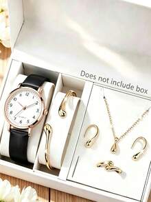 Conjunto de Reloj y Joyas Estilo Gota de Agua Minimalista, Combinación Versátil de 5 Piezas para Uso Diario y Desplazamientos - Multicolor - Ver 17