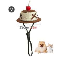 Cute Pet Cherry Cake Shaped Party Hat, Fun Bowknot Decor Puppy Kitten Cosplay Hat, Adorable Photo Prop Accessory, Suitable For Dog Cat Birthday Party Outfit - Multicolor - View 9