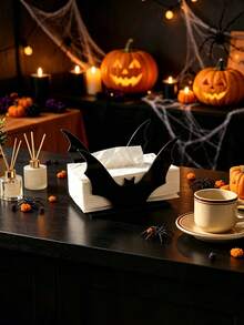 1pc Halloween Black Bat Shaped Acrylic Napkin Holder, Halloween Theme Desktop Tissue Box, Suitable For Dining Table, Party And Gothic Home Decor - Multicolor - View 6