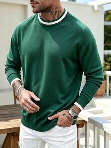 ALTZTAR Men's Crew Neck Long Sleeve Ribbed Knit Sweater - Green - View 3