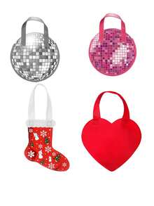 Disco Ball Design Tote Storage Bag, Retro 70s Theme Party Handbag, Silver Mirror Ball Pattern Round Handle Portable Bag, Reusable Portable Storage Bag, Suitable For Nightclub, Birthday, Bachelorette Party Decoration - Multicolor - View 7