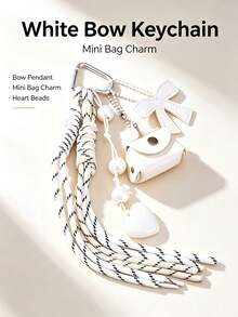 Color‑Block Woven Tassel Keychain, Mini PU Pouch Bag Charm With Heart & Bow Pendant, Aesthetic Bags Accessory Gift For Girls - Multicolor - View 4