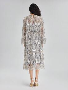 Rich Radi Q's Women's Colorblock Vintage Embroidered Dress For Vacation And Daily Wear, Spring Summer Autumn - Blue and White - View 4