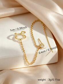 1pc Inlaid Cubic Zirconia Chain Delicate Earrings, Suitable For Women's Daily Wear, Dating, And Party - Yellow Gold - View 2