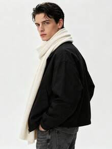 Low-Key Premium Solid Color Men's Long Fur Scarf, Thick Soft Fabric, Intellectual Style Daily Wear Warm Neck Warmer, Extra Large Extra Wide Shawl - White - View 2