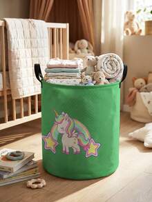 1pc Unicorn Print Large Capacity Foldable Round Storage Basket With Handles, Multi-Purpose Baby Room Storage Bin, Baby Sundries Organizer, Baby Room Storage, Baby Supplies Storage, Diaper Storage, Clothing Storage, Baby Supplies Sundries Storage, Multi-Purpose Storage Box, Foldable Baby Supplies Storage Box - Multicolor - View 15