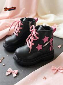 1 Pair Girls' Cute Fashion Boots, Star Decor, Non-Slip Breathable Durable, Children's Casual Boots, All Season Single Boot - Black - View 1