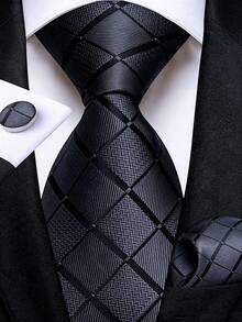 Men Tie Sets Classic Fashion Necktie Set With Cufflink For Business Party - Black - View 1