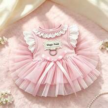 1pc Pet Princess Ballet Dress, Pink & Blue Tulle Mesh, With Leash Hole, Strawberry Decoration, Breathable & Lightweight Fabric, Suitable For Small Dogs & Cats, Fits Teddy, Bichon, Schnauzer, For Daily Wear, Pet Gatherings, Outdoor, Parties & Photo Shoots - Multicolor - View 3