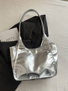 Premium Large Capacity Women's Handbag, Fashionable Versatile Casual Minimalist Commuter Shoulder Tote Bag - Silver - View 6