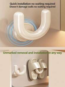 1/2 PCS Wall-Mounted U-Shaped Slipper Rack, Wall Mounted Bathroom Drying Rack, Cream Shoe Rack, Wall-Mounted U-Shaped Slide Rack; Wall Mounted Bathroom Drainage And Storage Rack, No Need For Perforated Cream Colored And Gun Gray Hooks - Multicolor - View 3