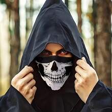 Halloween Skeleton Costume Set, Skull Print Neck Gaiter Face Mask & Half‑Finger Bone Gloves, Cosplay Party Dress‑Up Outfit Accessories For Men Women - Black and White - View 8