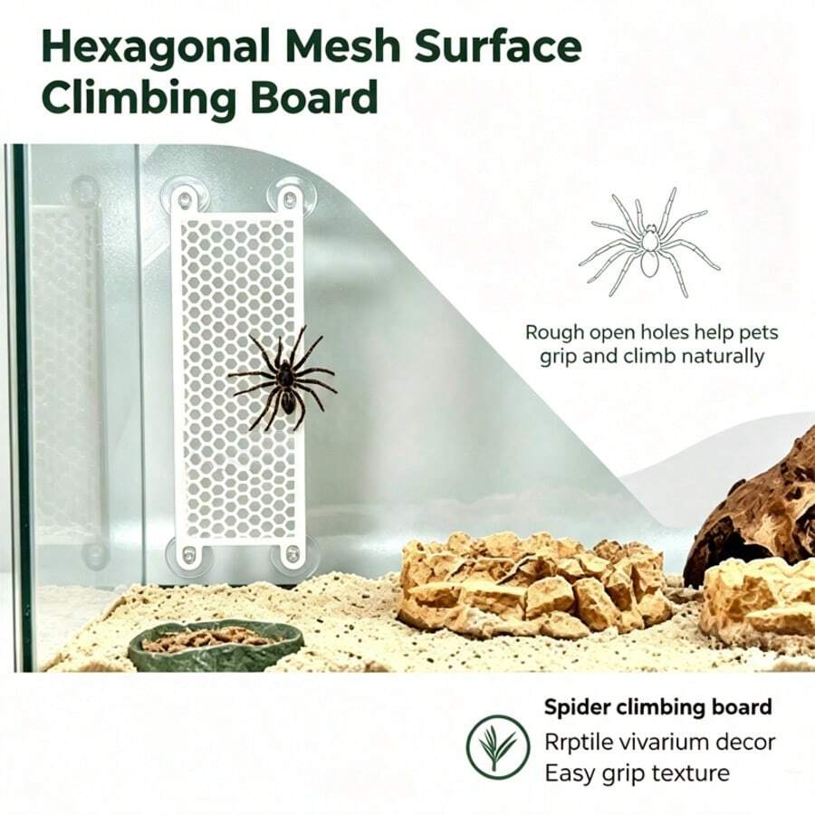 Wall‑Mount Suction Cup Hexagonal Mesh Climbing Board, Jumping Spider Enclosure Accessory, Plastic Vivarium Decor, Tarantula Spider Climbing Rest Exploring Habitat Decor For Small Exotic Insect Pets - View 1