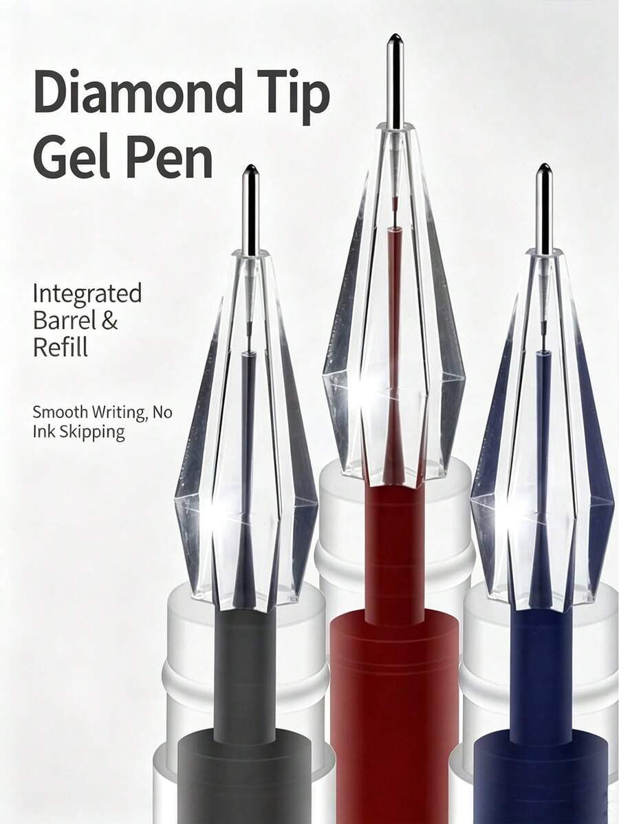 9/1pc Large Capacity Full Needle Neutral Pen 0.5mm Black, Diamond Tip Carbon Ink, Smooth Writing Without Clogging, Back To School Exam Signature Pen - Multicolor - View 1