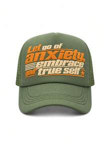 1件中性款「放下焦慮擁抱真實自我」泡泡印花卡車帽，透氣網布後背可調節扣式棒球帽 - let go of - 查看 4