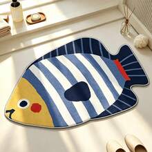 1pc Bathroom Rug, Short Plush Material With Unique Cute Fish Print Pattern, Artistic Contour Design, Place At Shower Doorway, Easy-To-Clean Home Decor Carpet, Enhances Home Experience. Soft Texture, Comfortable Foot Feel, Suitable For Bathroom, Sink Area, Entryway And More - Multicolor - View 3