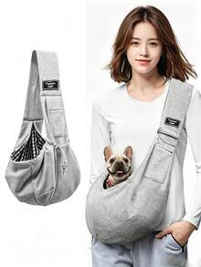 1pc Crossbody Pet Backpack Suitable For Outdoor Walking, Commuting And Shopping, Applicable For Cats And Small Dogs With Pockets And Adjustable Dog Harness, Puppy And Cat Harness | Hands-Free Pet Sling Bag, Zipper Pocket, Travel Use, Comfortable For Puppies And Cats, Gray - Multicolor - View 1
