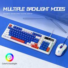 T-WOLF Gaming Wired Keyboard And Mouse Set, RGB Backlit 98-Key Color-Block Keyboard For Business Office And Gaming, 6-Button LED Illuminated Mouse - View 1