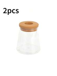 Transparent Glass Hydroponic Vase, Geometric Shaped Vase With Wooden Lid Planter, Desktop Air Purifying Succulent Plant Pot - Multicolor - View 10