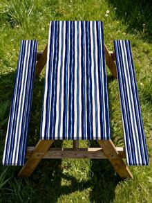 3 Pieces Picnic Tablecloth Set With Bench Cover, Elastic Edge Design, Striped Pattern, Washable Rectangular Tablecloth, Suitable For Weddings, Camping, Picnics, Garden Parties And More, Practical Essential - E - View 7