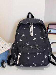 1件女款蝴蝶結圖案開學季大容量多層收納休閒書包，輕量旅行背包，適合女生學生，適用於開學、日常通勤、購物、短途旅行與戶外休閒旅遊 - 彩色 - 查看 19
