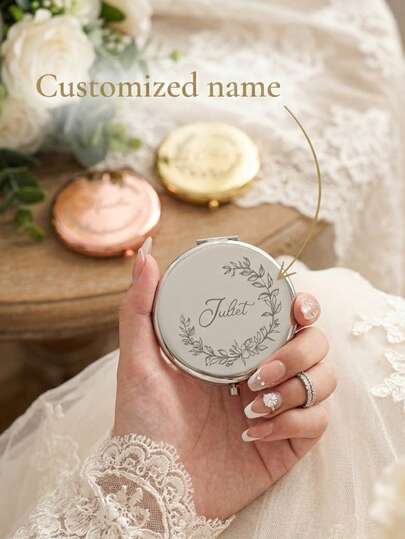 Espejo mini personalizado, regalo personalizado con nombre, regalo para dama de honor, regalo para despedida de soltera, regalo de boda, espejo de bolsillo grabado, espejo decorativo multifuncional para mamá, grabado, elegante, de moda, retro, minimalista único, tesoro personalizado, regalo para niñas, regalo personalizado para ella, familia, amigos, ella misma, abuelos, espejo personalizado, moda casual de calle, espejo de recuerdo de boda