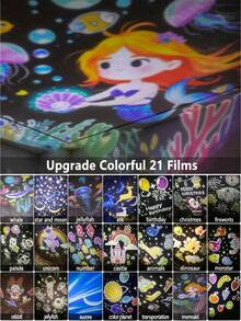 1pc Crown Starry Sky Projection Night Light With 21 Projection Films, USB Rechargeable Bedroom Ocean Dinosaur Mermaid Unicorn Pattern Projection Lamp, Colorful Rotating Star Moon Atmosphere Light, Suitable For Birthday, Christmas, Party - Multicolor - View 3