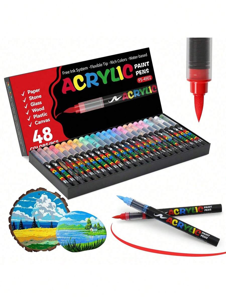 24/36/48/60pcs 24-60 Colors Acrylic Markers, Liquid Ink Soft Tip, Non-Fading, Layerable Painting Pens, Watercolor Markers, DIY Marking Pens, Random Colors, Random New/Old Packaging, Architecture Surveying Carpentry Markers, Random Colors, Random Packaging