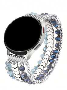 1pc Handmade Beaded Bracelet Compatible With Samsung Galaxy Watch9/8/7/6/5/4 Watch Band Compatible With Galaxy Watch7ultra1 47mm Watch Band Women's Men's Style, 20mm Handmade Fashion Elastic Beaded Bracelet Watch Band Compatible With Watch9ultra2 47mm Watch9 40mm Watch9 44mm - Silver - View 14