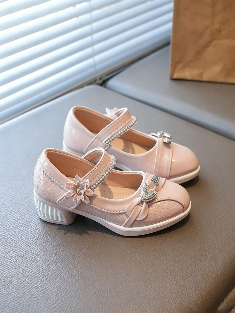 1 Pair Pink Cute Fashion, Massage Sole Slip-On Design, Soft Bottom Non-Slip High Heel Flat Baby Shoes Children Shoes, Suitable For All Seasons - Pink - View 1
