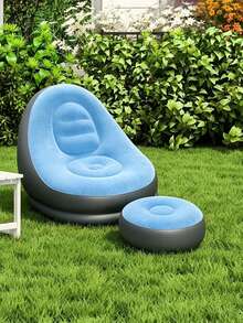 Inflatable Lounge Chair With Footstool, Flocked Surface Inflatable Sofa Set, Portable Foldable Inflatable Sofa, Suitable For Outdoor Camping, Backyard, Patio, Balcony, Indoor Home Rest Furniture, Multiple Colors Available - Multicolor - View 8