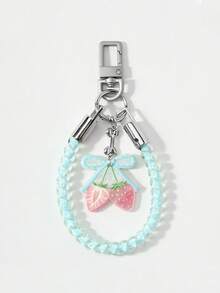 1pc Sweet Fresh Strawberry Bow Leopard Print Flower Elastic Rope Keychain Bag Pendant - Multicolor - View 6