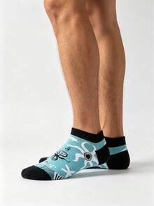 1 Pair Men's Fun Octopus & Starfish Print Low-Cut Socks, Soft & Breathable Ocean Series Invisible Socks, Suitable For Running & Daily Wear - Multicolor - View 6