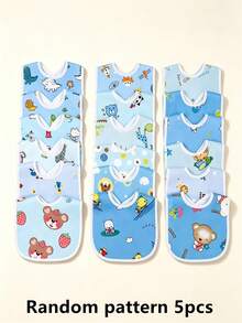 5pcs/Pack Random Blue Tone Crystal Velvet Baby Bibs, Soft Skin-Friendly Printed Pattern U-Shaped Drool Bibs - Multicolor - View 2