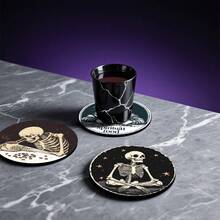 Cross-Border Halloween Skeleton Themed Wooden Vintage Coffee Cup Coaster Heat-Resistant Anti-Scald Tea Cup - Multicolor - View 4