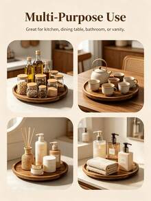 1pc Acacia Wood Serving Tray, Decorative Wooden Tray For Dishes, Desserts, Snacks, Kitchen Table & Coffee‑Table Home Decor, Ideal Housewarming Gift For Parties - View 5