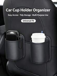 1pc Modern Minimalist PU Leather Cylindrical Hanging Bag, Large Opening With Stitched Edge, Durable And Stable, Suitable For Water Bottles, Beverage Bottles, Small Items, Car Headrest, Back Seat, Car Door Side Cup Holder Storage And Organization, Car Essential - Multicolor - View 4