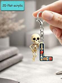 2D Flat Halloween Acrylic Keychain, 26 Letters Skull Medical Model Key Ring, Fashion Bag Charm, Perfect Gift For - Skeleton - View 23