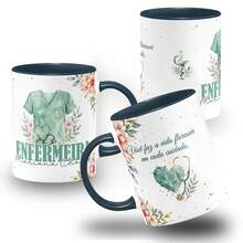 Caneca Enfermagem com Nome | Você Faz a Vida Florescer em Cada Cuidado - Colorida - Azul petróleo - Visão 1