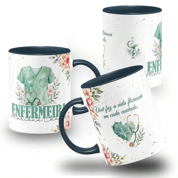 Caneca Enfermagem com Nome | Você Faz a Vida Florescer em Cada Cuidado - Colorida