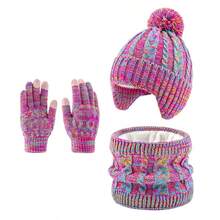 1 Set Of 5-Color Two-Tone Knit Set: Winter 2-6 Years Old Children's Double-Yarn Warm Knit Hat With Thick Fleece Lining, Suitable For Cold Winter - Multicolor - View 15