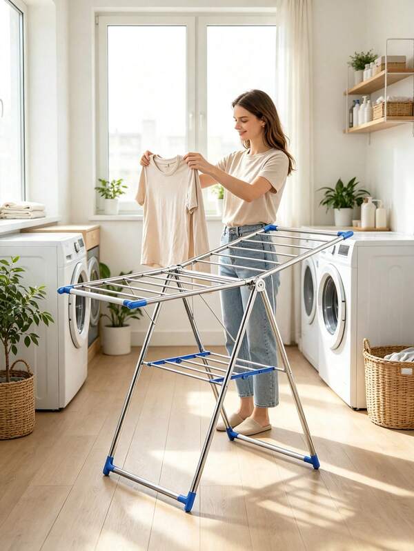 1 Piece Clothes Drying Rack With Multi-Layer Hanging Rods For Enlarged Drying Space; Foldable For Space-Saving Storage, Suitable For Indoor And Outdoor Clothes Drying.