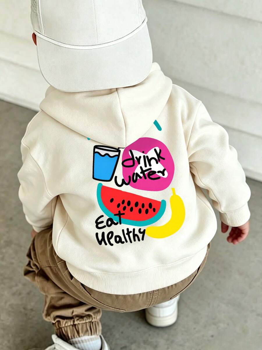 Toddler Boys Fruit Graphic Hoodie Casual Long Sleeve Drawstring Sweatshirt - Apricot - View 1