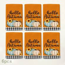 2pcs Orange Autumn Pumpkin Print Kitchen Towels, Rustic Farmhouse Style Rectangular Absorbent Hand Towels, Hello Autumn Lettering, Sunflower And Black & White Plaid Design, Suitable For Thanksgiving Kitchen Decor 4/6/8pcs Set - Multicolor - View 11