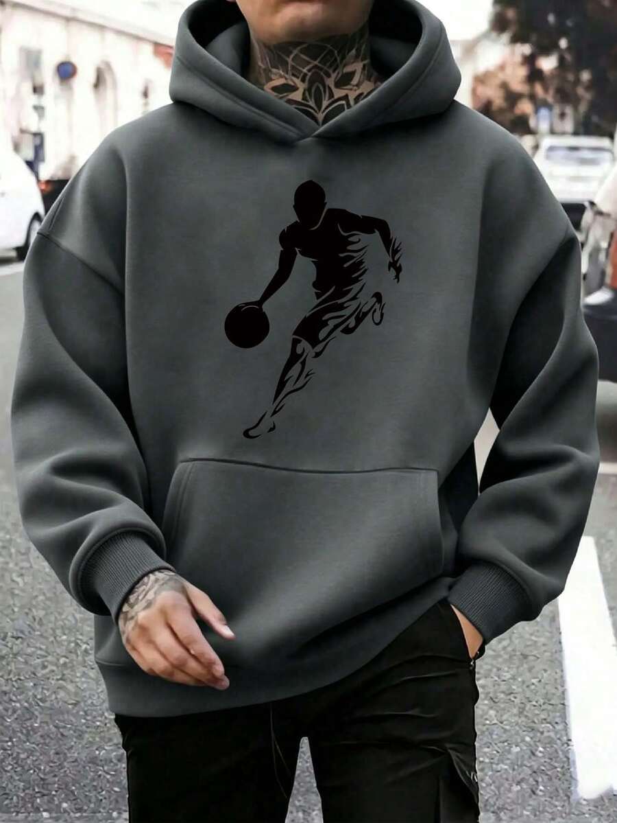 Teen Boy Sports Graphic Print Kangaroo Pocket Zip-Up Sweatshirt - Dark Grey - View 1