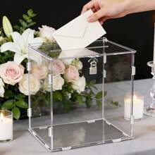 Luxury Square Acrylic Lockable Storage Box, Wedding Red Envelope & Cash Collection Box, Birthday Party & Banquet Blessing Envelope Transparent Display Storage Box - 1PC - View 1