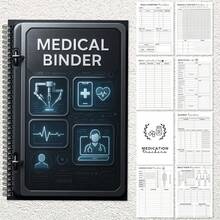 Tech-Style Medical Record Coil Loose-Leaf Notebook, Health Data Management Storage Notepad, Medical Condition & Visit Information Organizer Manual, Family Health Record Registration Book, Personal Health Status Tracking Notebook, Practical Stationery - Style 1 - View 3