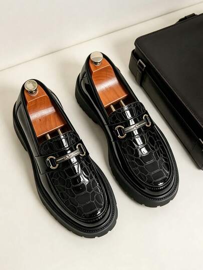 Men's Business Formal Shoes Wedding Shoes Korean Style British Retro Fashion Casual Comfortable Thick Sole Unique Youth Slip-On Derby Shoes Suitable For Party Performance Office Commute Daily Outing Outfit Handsome Shoes